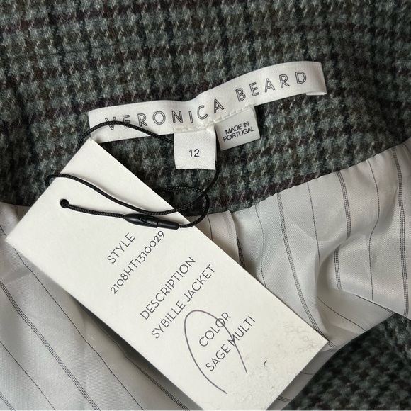 NWT VERONICA BEARD Wool Houndstooth Double Breasted Puff Sleeves Crop Blazer 12 - Picture 10 of 14